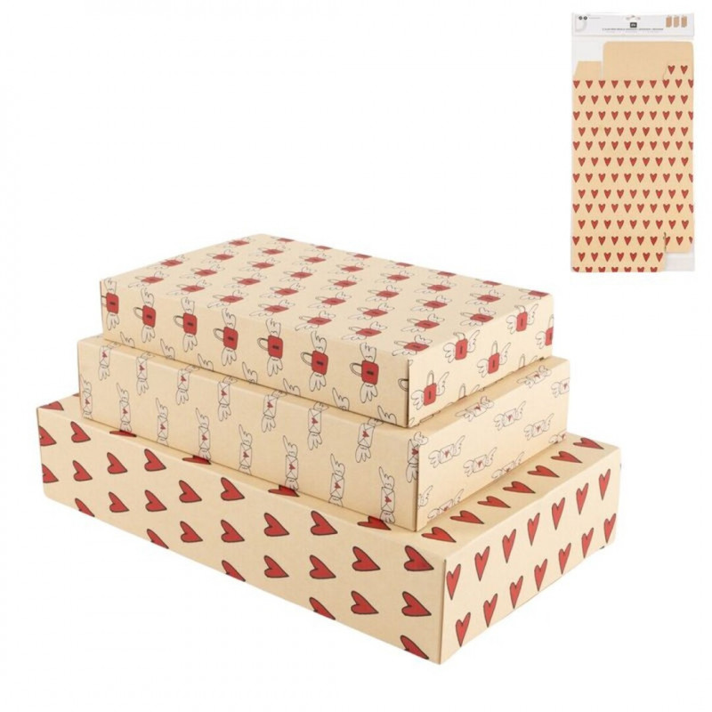 Set de 3 cajas de presentación kraft para regalos con diseño romántico