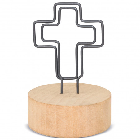 Clip con forma de cruz con base de madera para detalles eventos