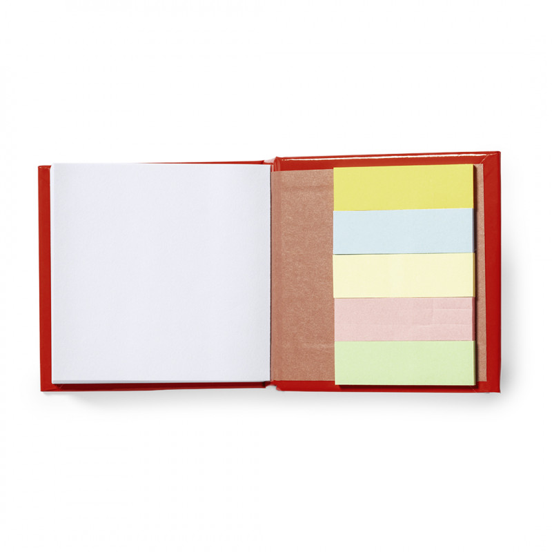 Portanotas para escritorio con hojas blancas y notas adhesivas de colores
