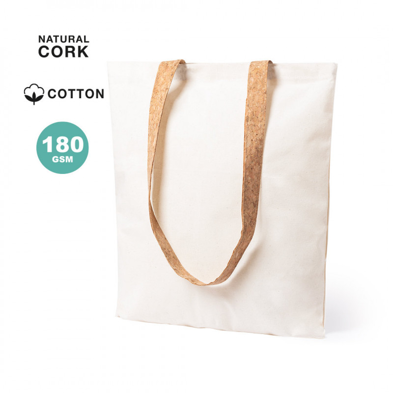 Bolsa tote de algodón con asas de corcho natural para mujer