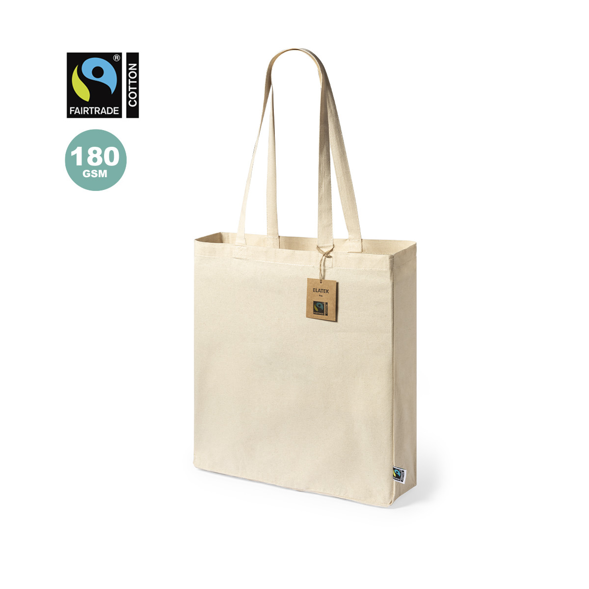 Bolsa de algodón 100% con asas largar con certificación Fairtrade - Bolsa Elatek Fairtrade