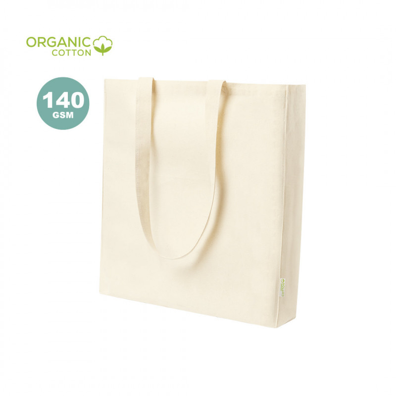 Bolsa de algodón orgánico color natural con asas largas para regalar