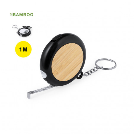 Llavero con flexómetro multiherramienta de bambú con cierre de tapa para regalar - Flexómetro Multiherramienta Wilco 1m