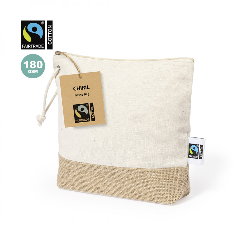 Neceser de algodón 100%  y base de yute fairtrade con cordón para llevar