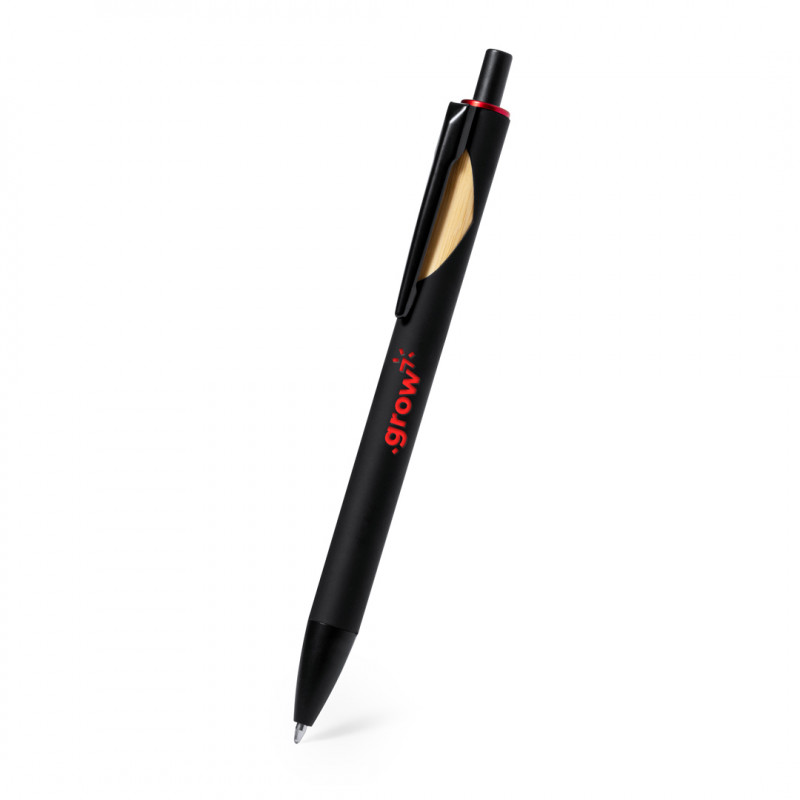 Bolígrafo metálico negro y detalle en bambú para regalar