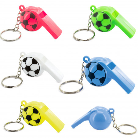 Pack de 5 llaveros silbatos de juguete de colores con balón de fútbol para niños