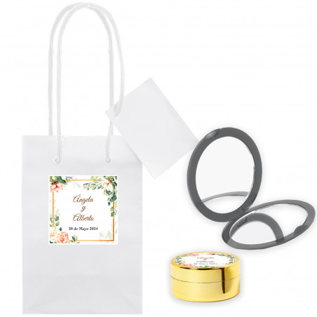 abanico blanco bolsa detalle boda invitado personalizado