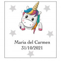Libreta de unicornio y ceras de colores en caja de unicornios en bolsa con adhesivo personalizado para detalles