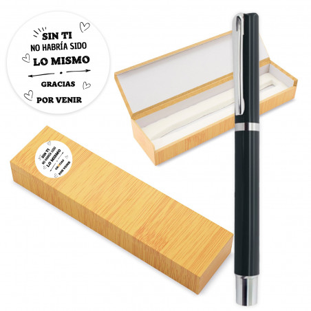 Bolígrafo elegante en caja con adhesivo de agradecimiento para detalles