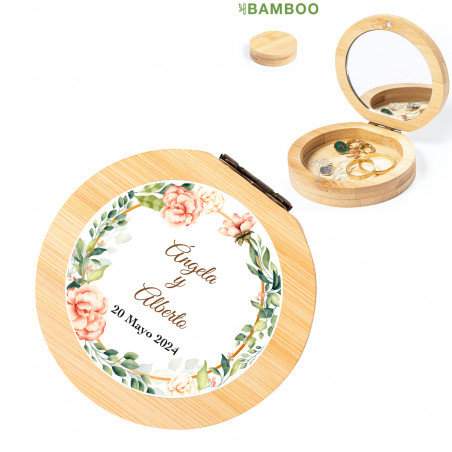 Joyero de bamboo con adhesivo personalizado para detalles boda