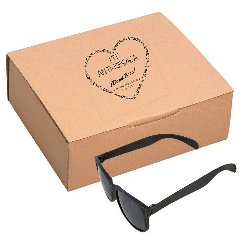 Gafas de sol en caja con adhesivo personalizado para detalles