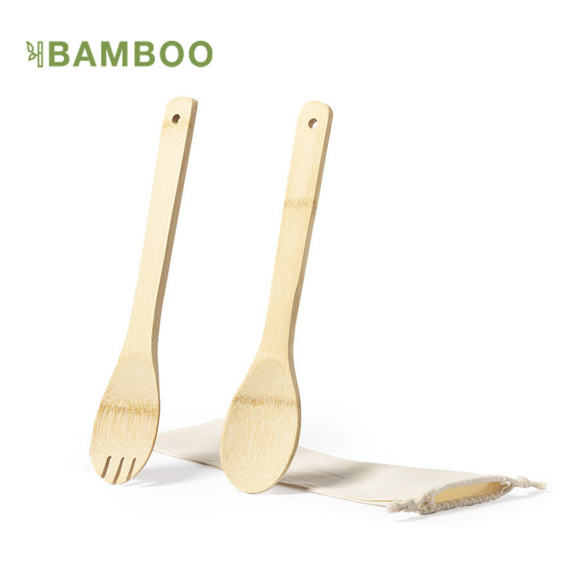 Utensilios de ensalada en madera de bambú para llevar