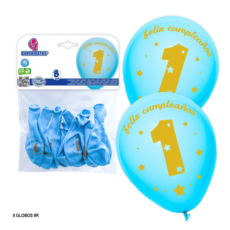 Globos azules de cumpleaños con número 1