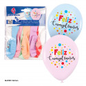 Globos de colores pastel con frase Feliz Cumpleaños