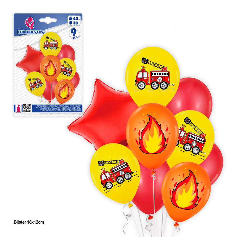 Globos de bomberos en pack de 9 unidades