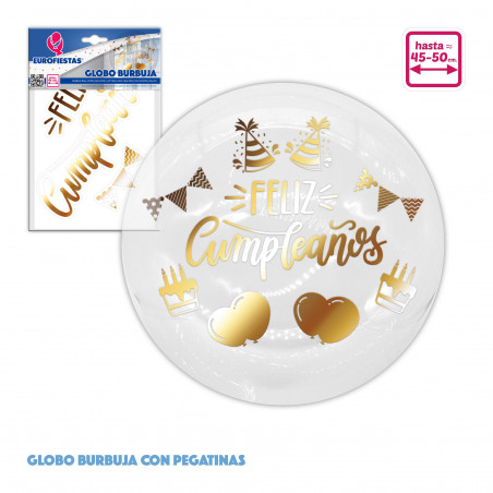 Globo burbuja transparente con pegatinas en oro para cumpleaños 50 cm.