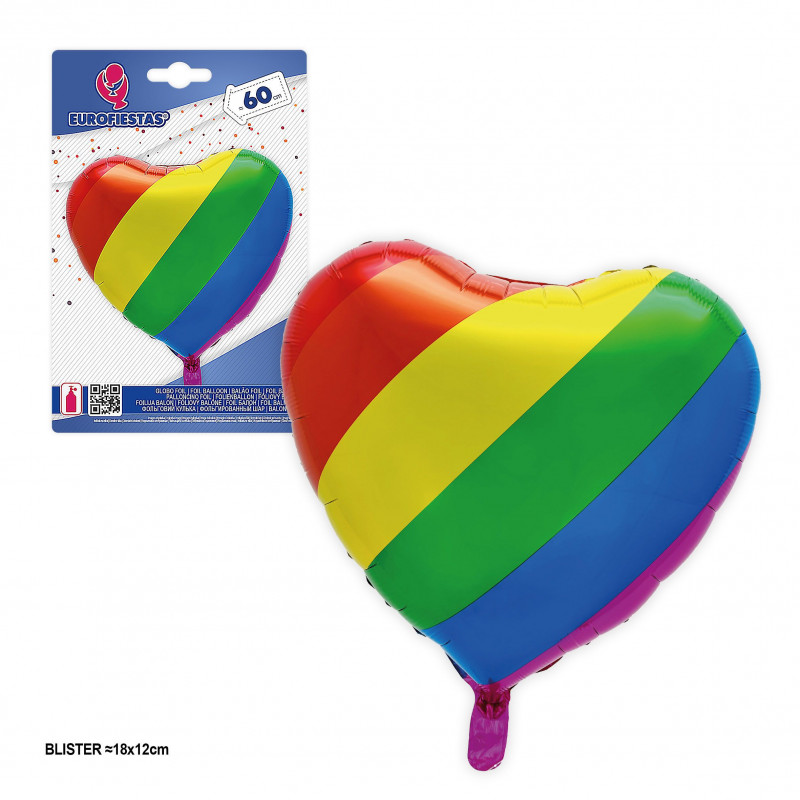 Globo foil forma de corazón bandera arcoiris orgullo 60cm