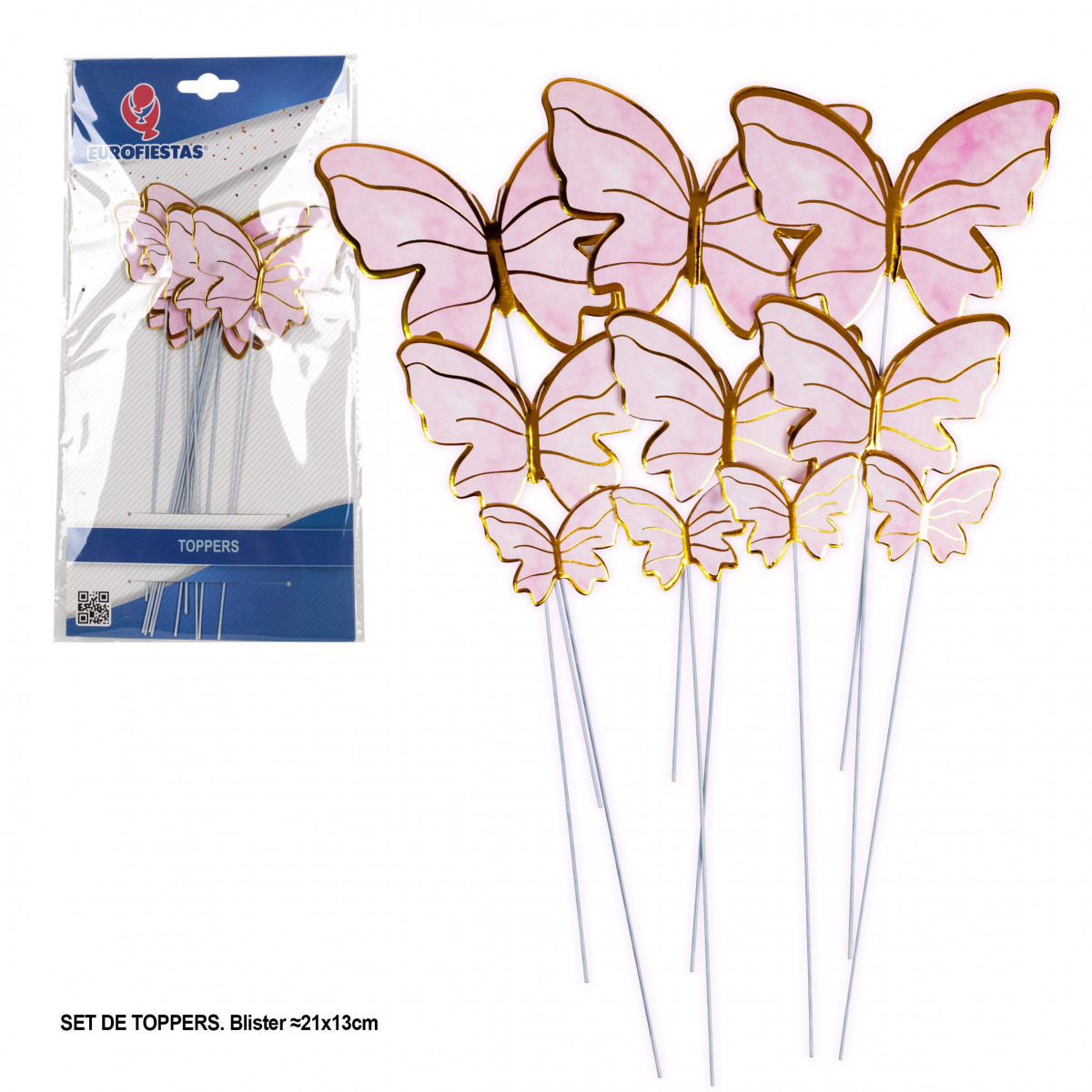 Toppers de mariposas rosa con bordes dorados 18cm 10pcs