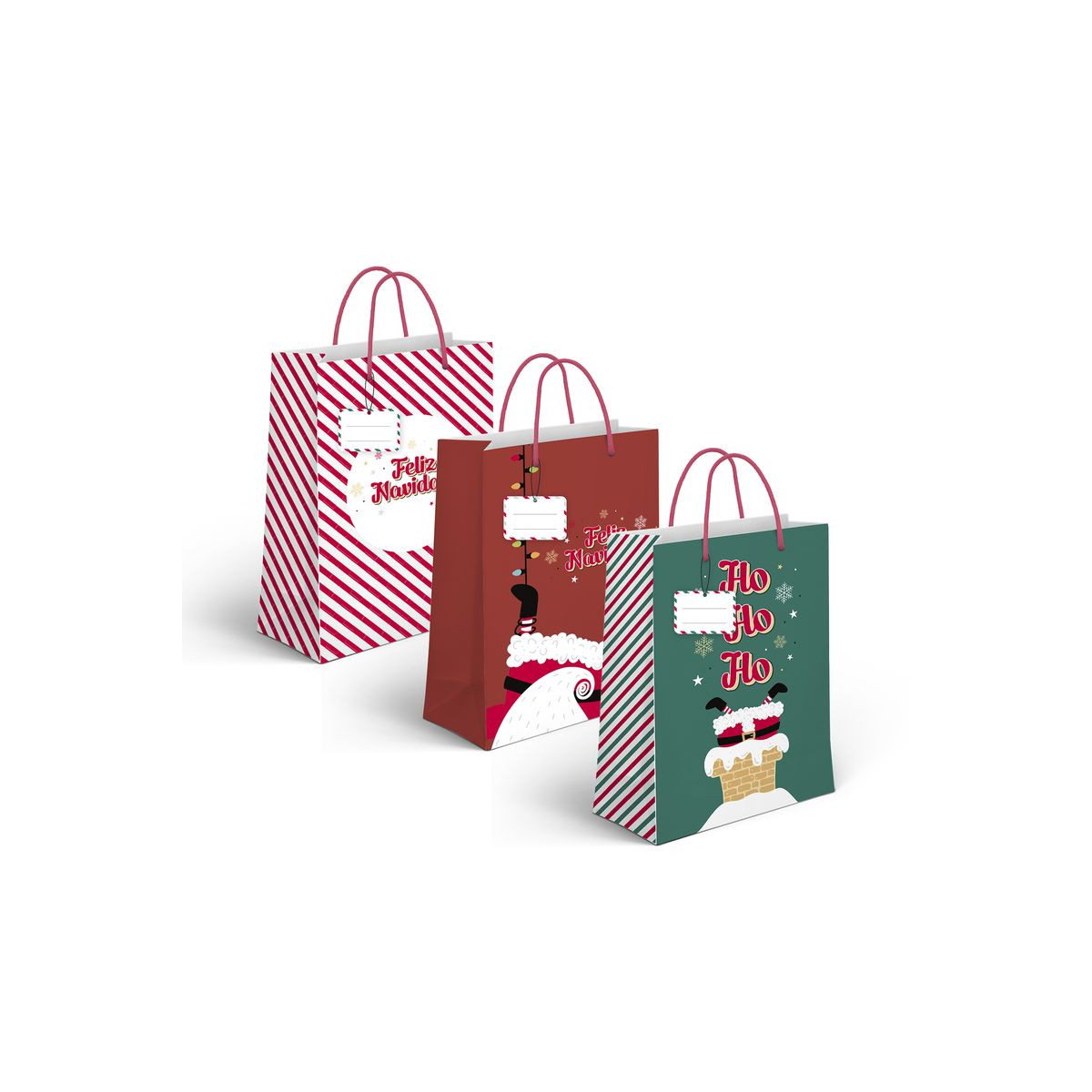 Bolsas navideñas 3 modelos Papá Noel 11.5x14cm.