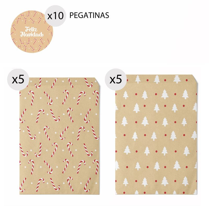 Sobres de regalo para Navidad de papel kraft 10 unidades 13x16