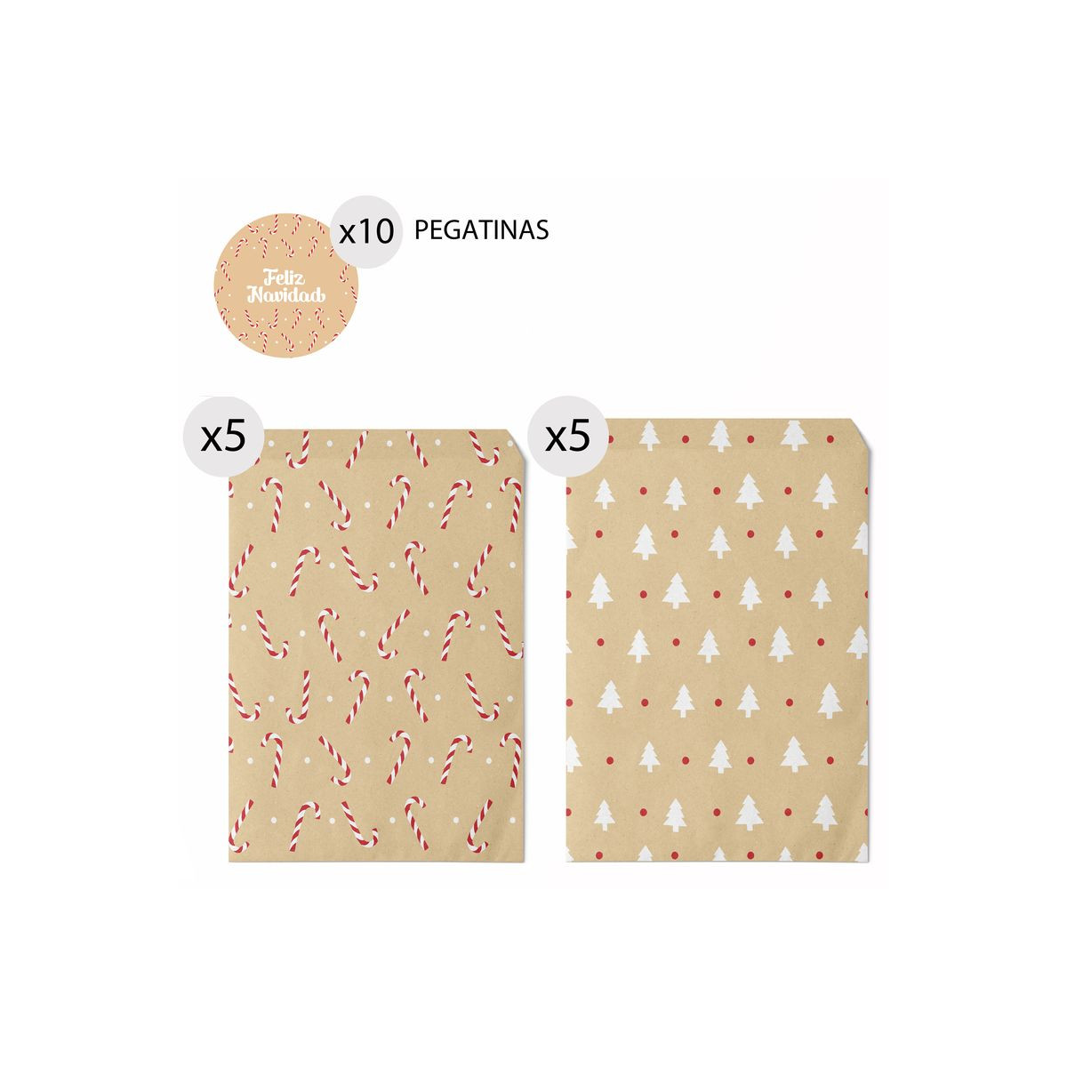 Sobres de regalo 16x24 para Navidad de papel kraft 10 unidades y pegatinas