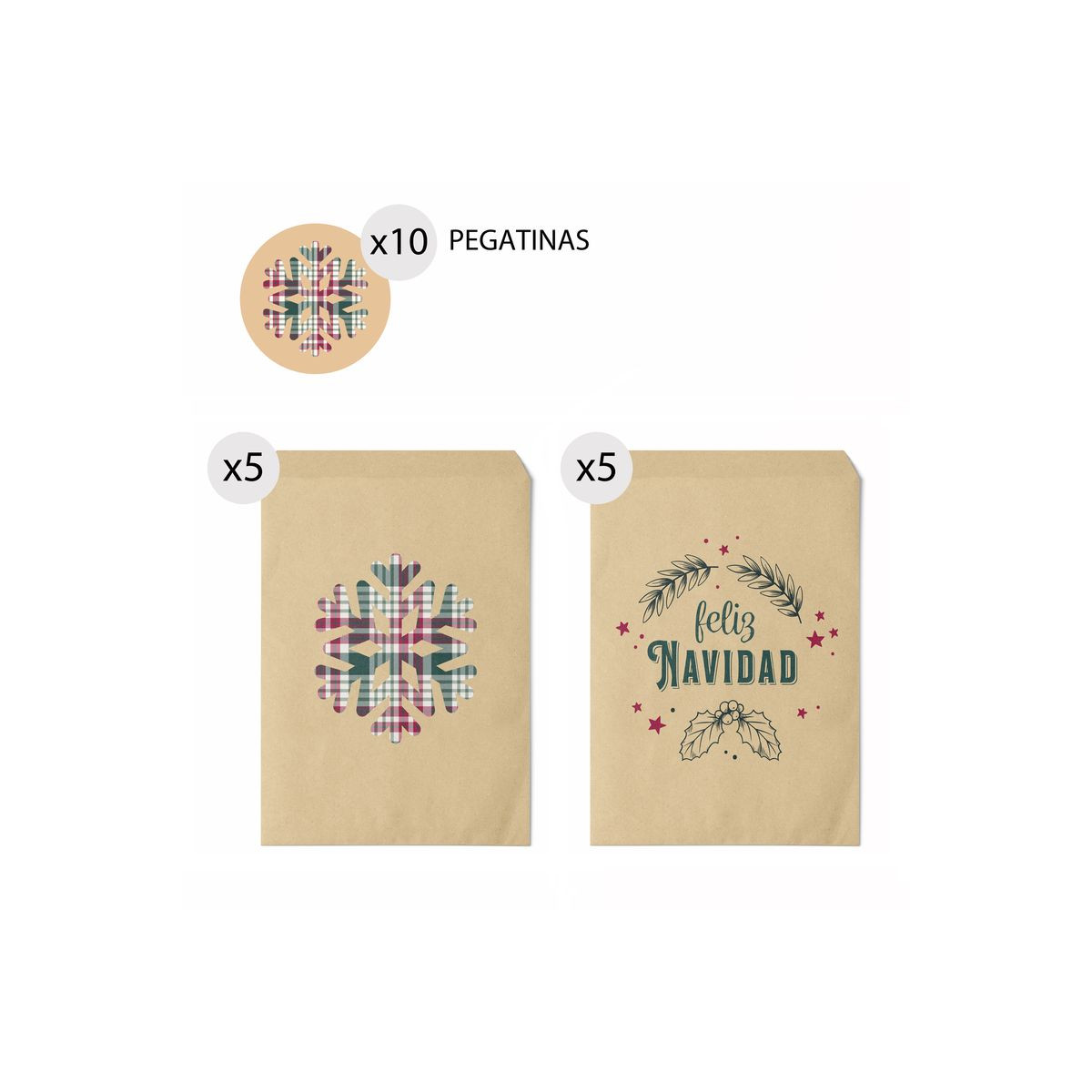 Sobres de regalo kraft vintage para Navidad 10 unidades 13x16 y pegatinas