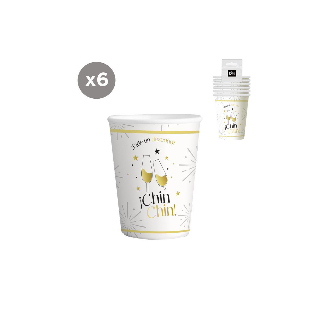 Vasos de cartón 6 unidades 266ml chin chin