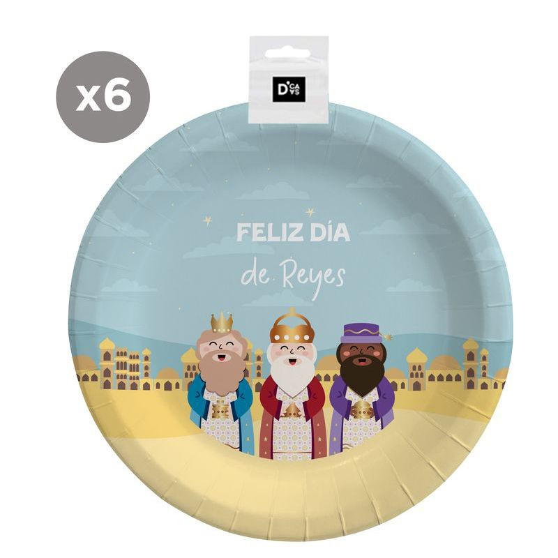 Platos de cartón 6 unidades 23cm Reyes Magos Navidad