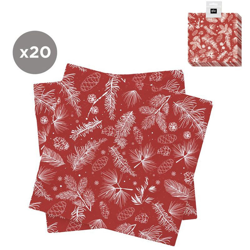 Servilletas de papel rojas Navidad 20 unidades 33x33 hojas abeto