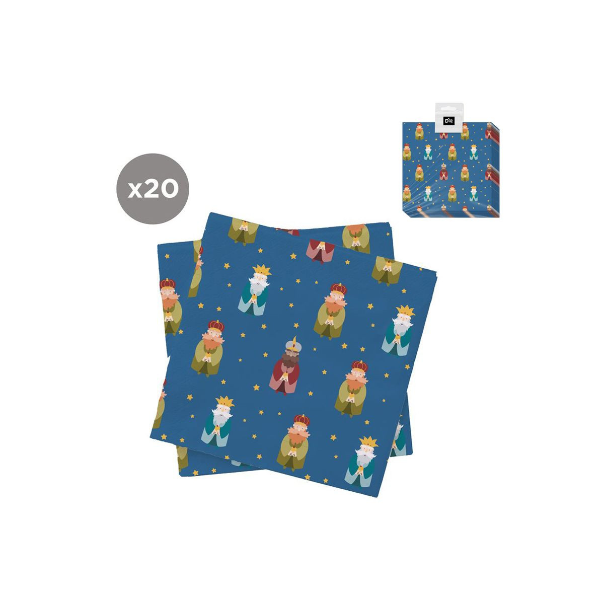 Servilletas de papel azul Reyes magos 20 unidades 33x33 para Navidad