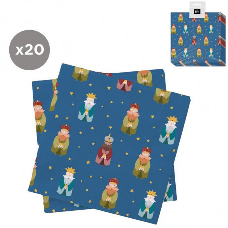 Servilletas de papel azul Reyes magos 20 unidades 33x33 para Navidad