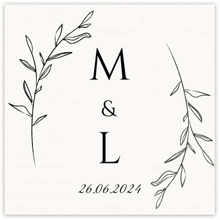 Adhesivo 5 x 5 cm personalizado con iniciales para detalles boda