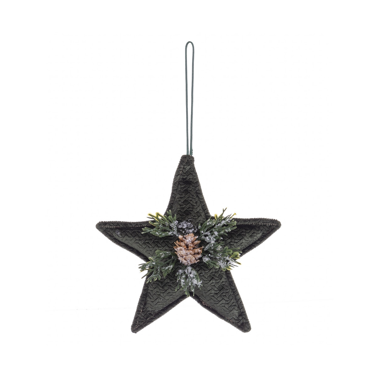 Colgante de árbol de navidad tela forma de estrella gris con piña y hojas 14x20