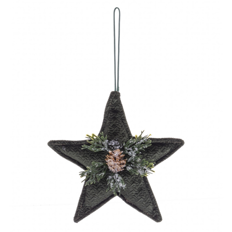 Colgante de árbol de navidad tela forma de estrella gris con piña y hojas 14x20