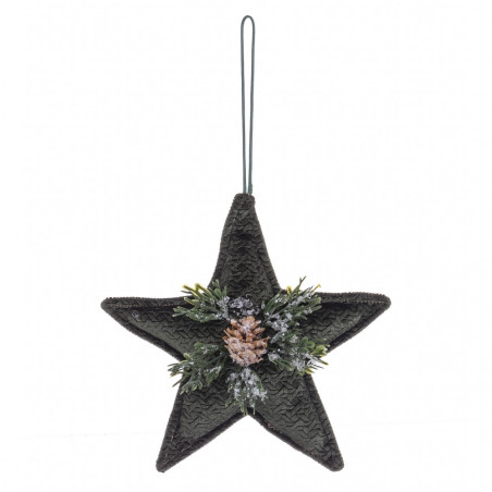 Colgante de árbol de navidad tela forma de estrella gris con piña y hojas 14x20