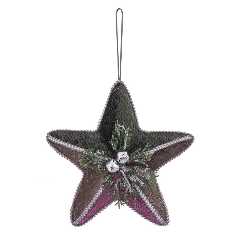 Colgante de navidad tela forma de estrella gris con cascabeles 18x18