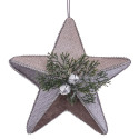 Colgante de navidad tela 22.5cm forma de estrella gris con cascabeles