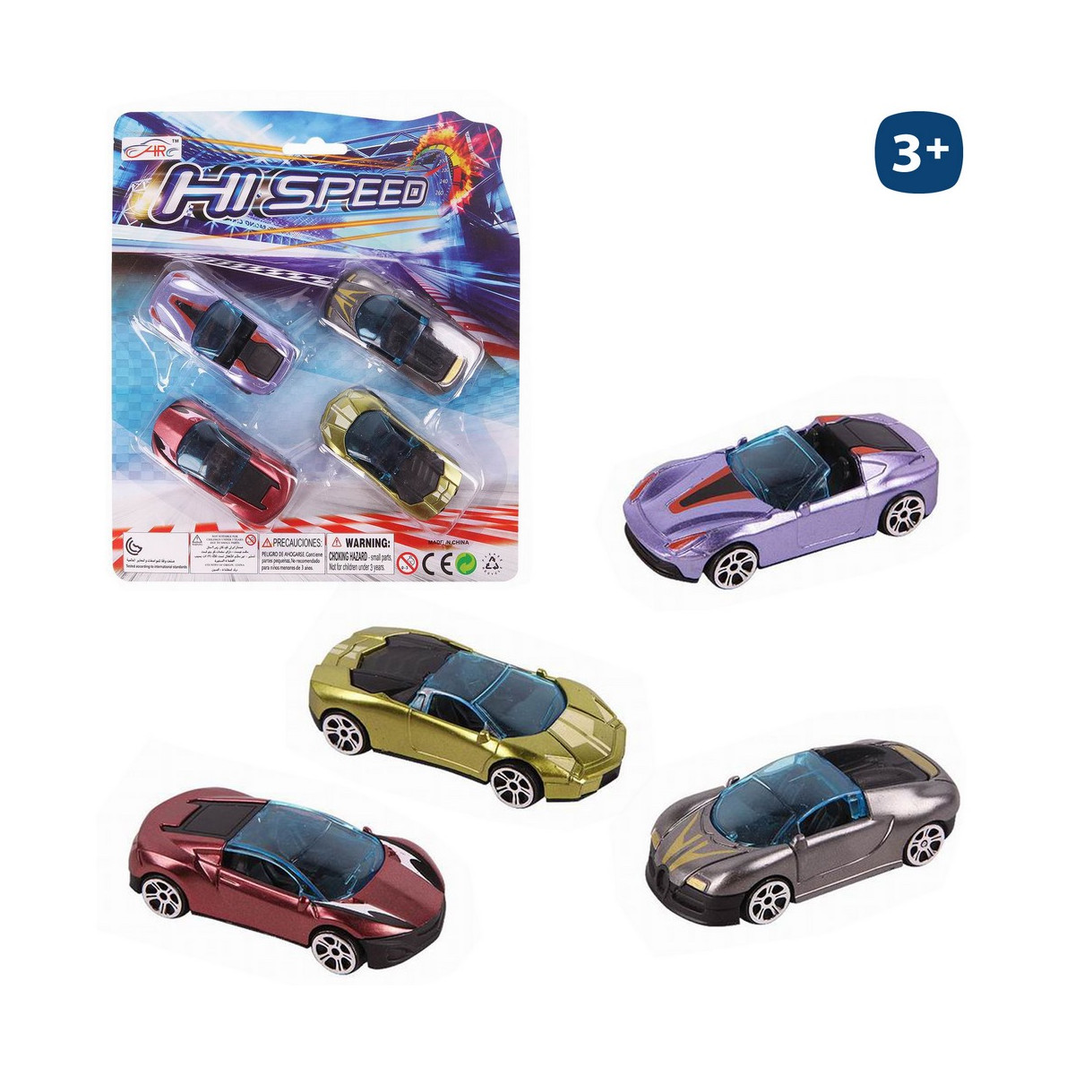 Coches metalizados estilo deportivo set de 4 modelos