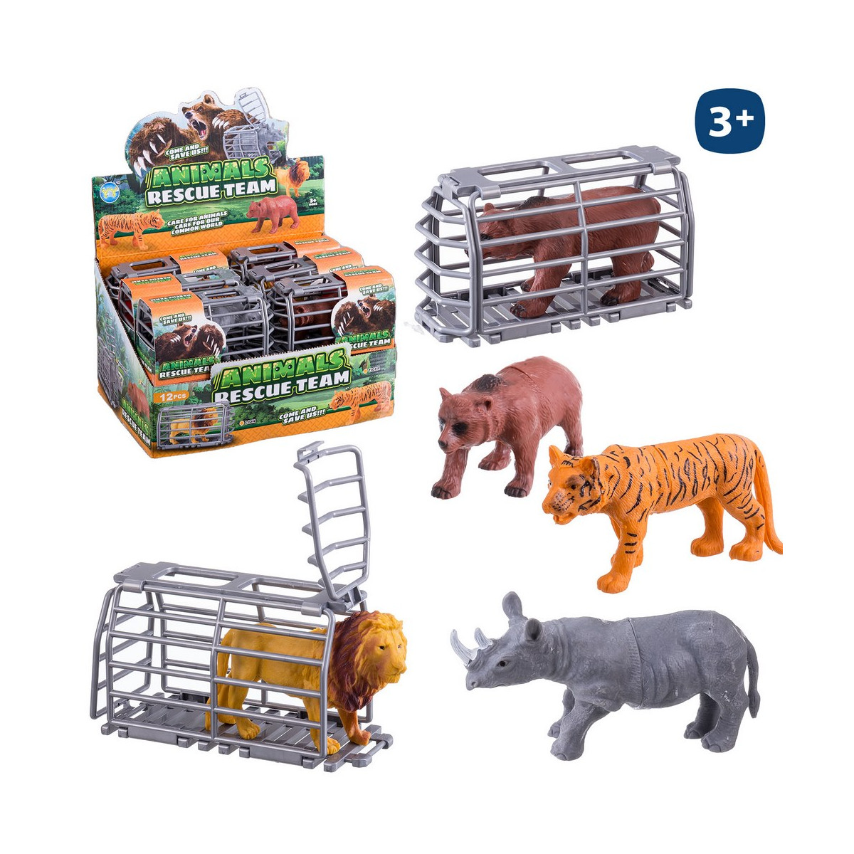 Figura de animal con jaula rescate juego para niños y niñas