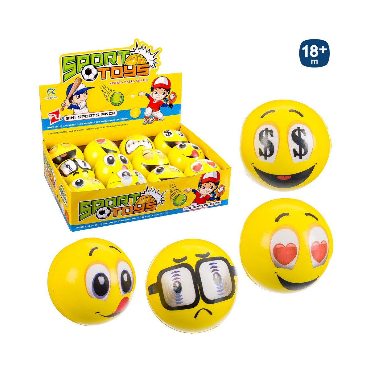 Pelota de foam diseño emoticono 10cm. para niños y niñas