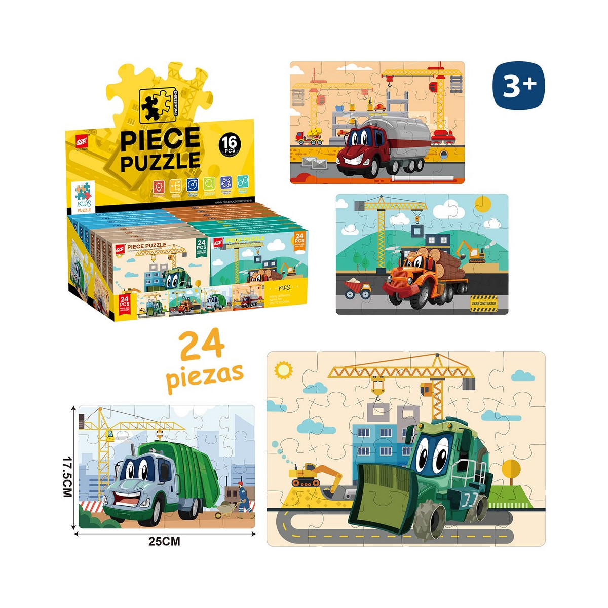 Puzzle de 24 piezas vehículos de construcción infantil