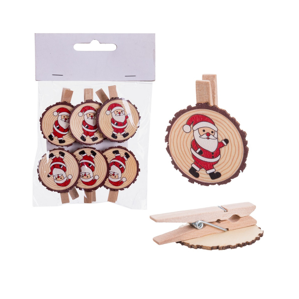 Pinzas de madera decoradas de Navidad en pack de 6 unidades