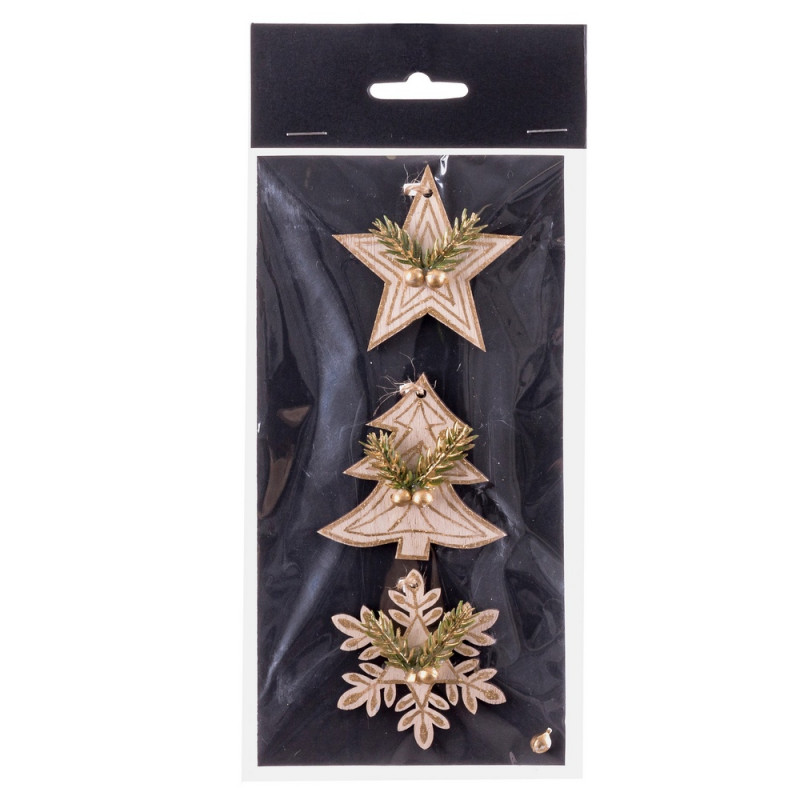 Colgantes para arbol de navidad en madera en pack de 3 unidades