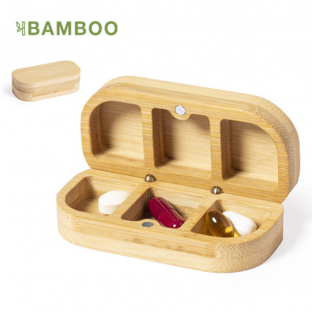 Pastillero de madera de bambú con compartimentos