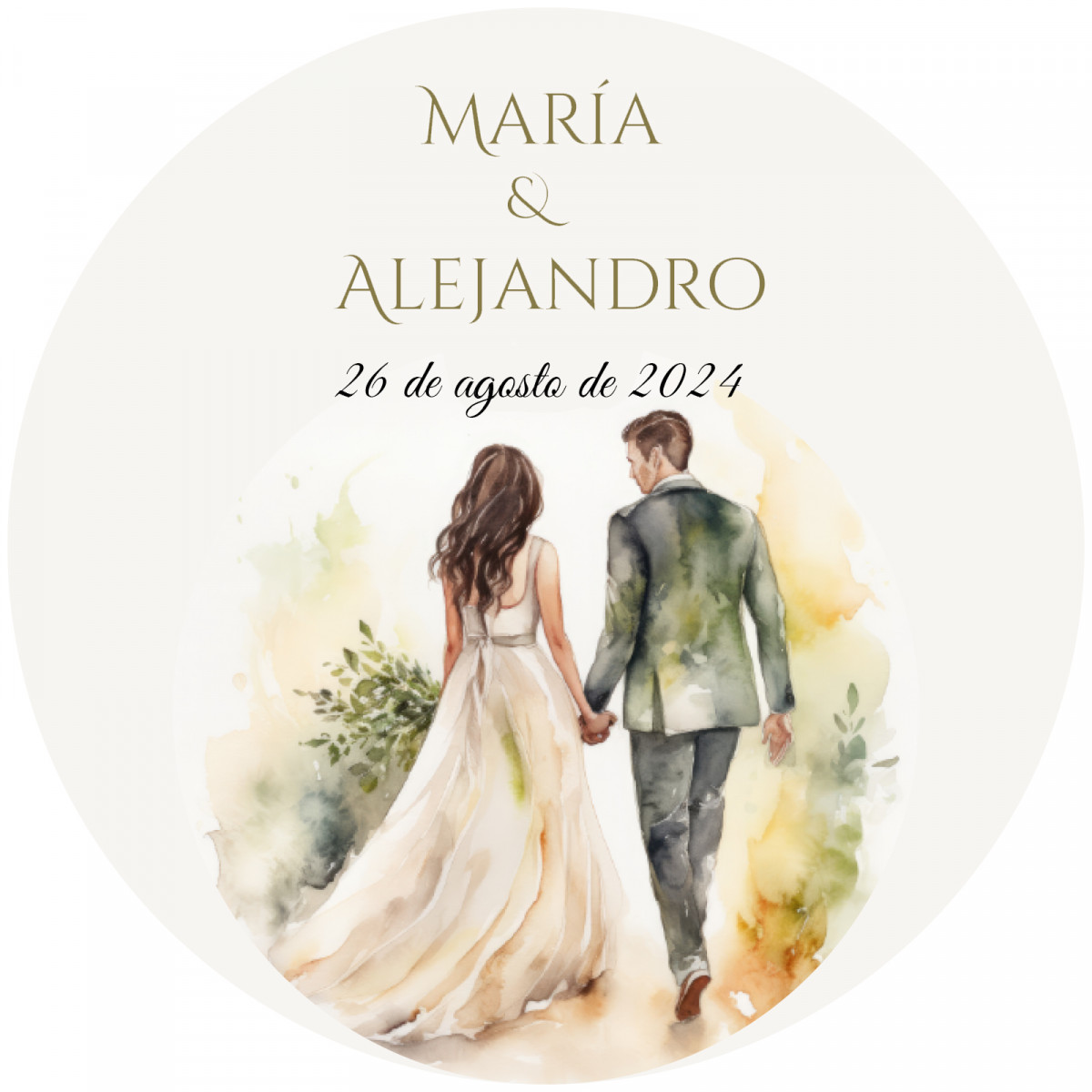 Adhesivo novios 5 cm personalizado para detalles boda