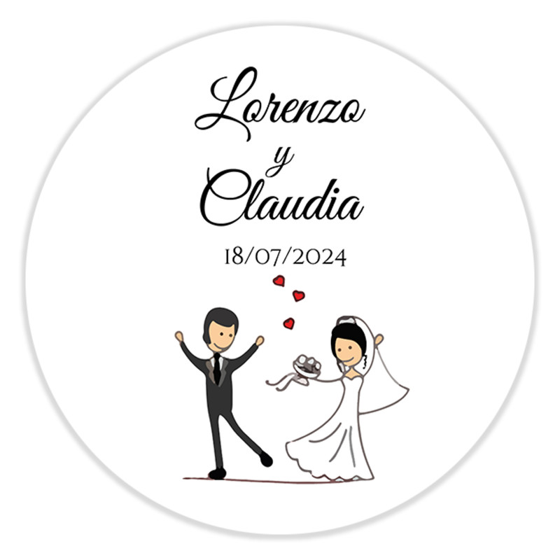 Adhesivo 3 cm dibujo novios bailando personalizado para detalles