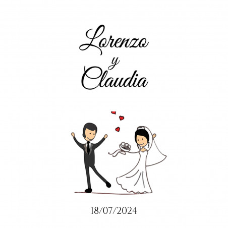 Adhesivo 5 x 5 cm cuadrado personalizado con dibujo novios para detalles bodas