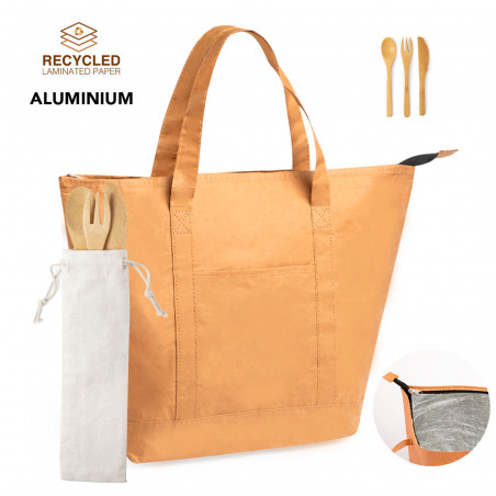 Bolsa nevera y pack de cubiertos reutilizables en bolsa de algodón eco para detalles