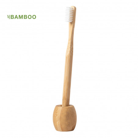 Cepillo de dientes de bambú con soporte a juego