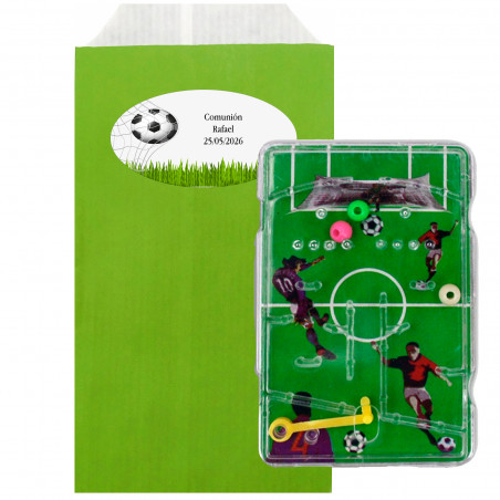 Mini pinball de fútbol en sobre con adhesivo personalizado